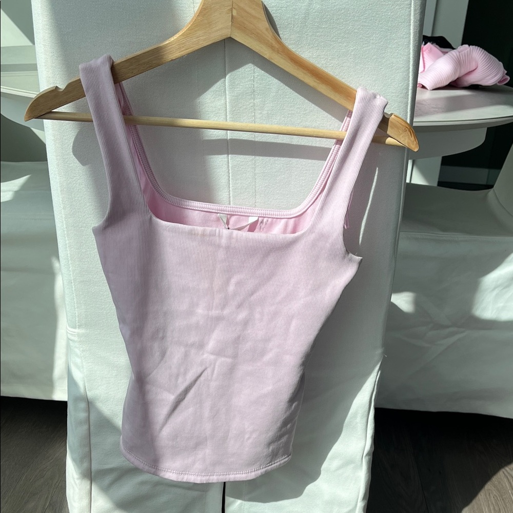 Zara Pale Pink Square-Neck Ribbed Tank - Picture 2 of 11
